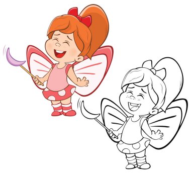 Senin için Sevimli Çizgi Film Karakteri Küçük Cadı Tasarım ve Bilgisayar Oyunu 'nun Vektör İllüstrasyonu. Renklendirme Kitabı Özeti 