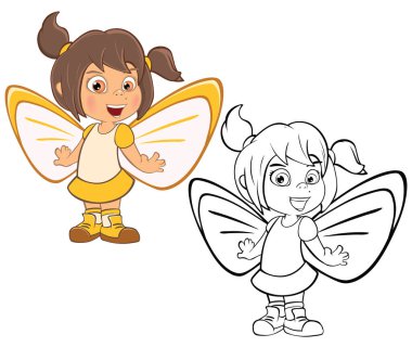 Senin için Sevimli Çizgi Film Karakteri Küçük Cadı Tasarım ve Bilgisayar Oyunu 'nun Vektör İllüstrasyonu. Renklendirme Kitabı Özeti 