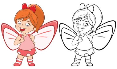 Senin için Sevimli Çizgi Film Karakteri Küçük Cadı Tasarım ve Bilgisayar Oyunu 'nun Vektör İllüstrasyonu. Renklendirme Kitabı Özeti 