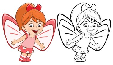 Senin için Sevimli Çizgi Film Karakteri Küçük Cadı Tasarım ve Bilgisayar Oyunu 'nun Vektör İllüstrasyonu. Renklendirme Kitabı Özeti 