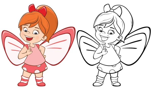 Senin için Sevimli Çizgi Film Karakteri Küçük Cadı Tasarım ve Bilgisayar Oyunu 'nun Vektör İllüstrasyonu. Renklendirme Kitabı Özeti 