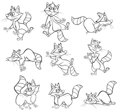  Sizin için Sevimli Çizgi Film Karakteri Rakunu Tasarım ve Bilgisayar Oyunu. Renklendirme Kitabı Özeti 