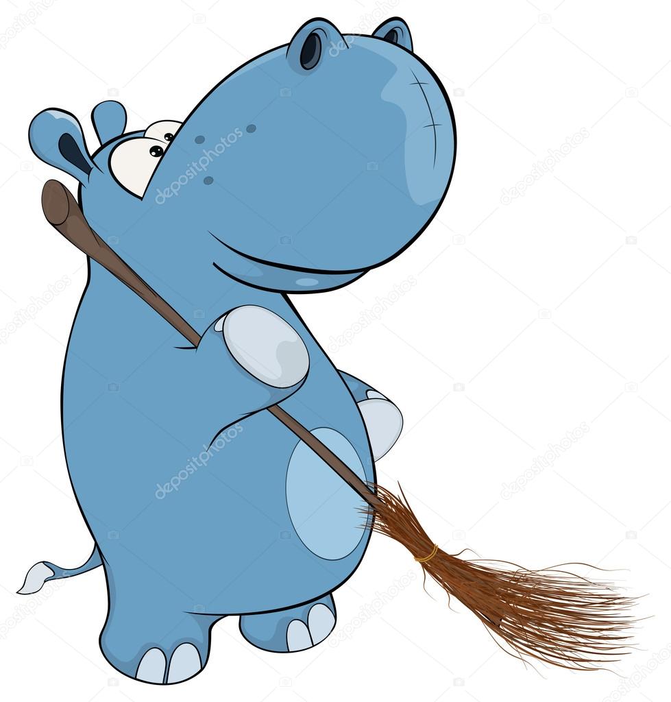 Hippopotamus with broom