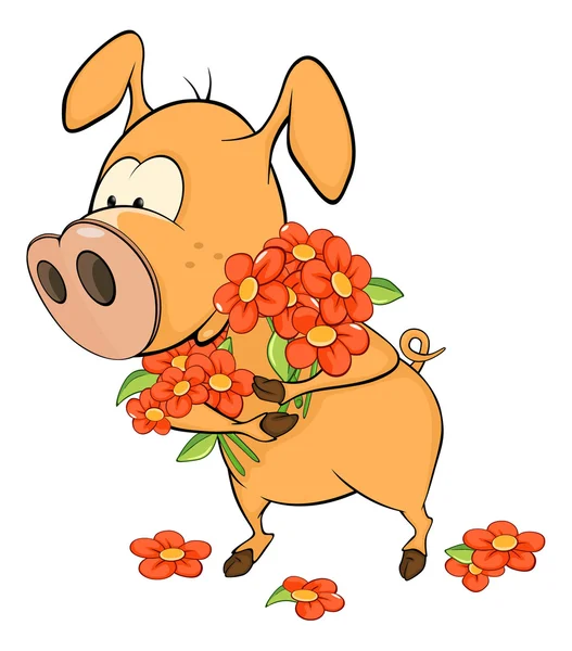 Cochon et fleurs . — Image vectorielle