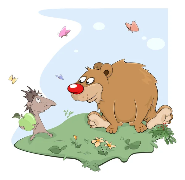 Hedgehog and bear — Stock Vector