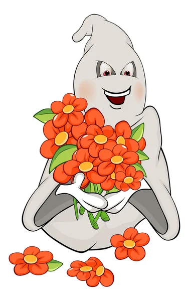 Fantôme et bouquet de fleurs dessin animé — Image vectorielle