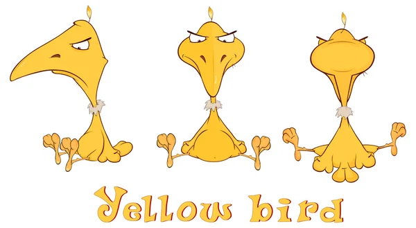 Conjunto de pássaros amarelos desenhos animados — Vetor de Stock