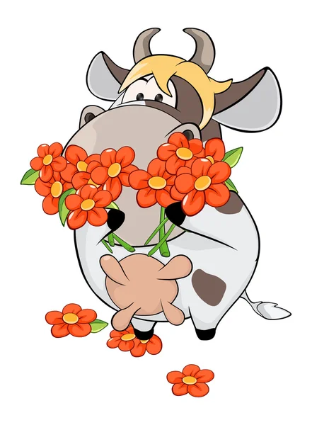 Small cow and flowers — Stock Vector