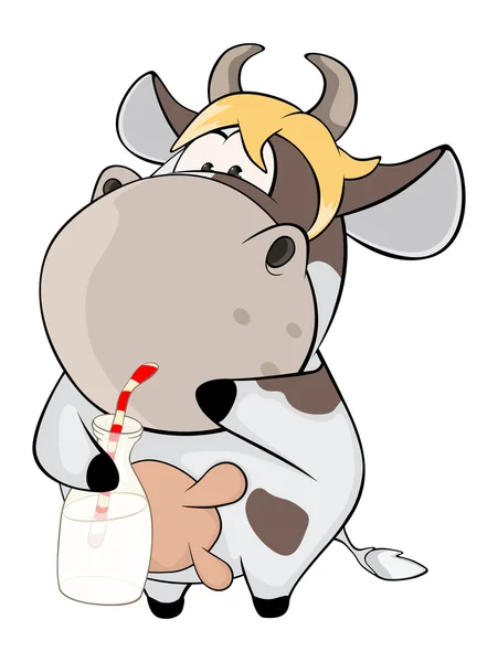 Cow with a milk bottle — Stock Vector