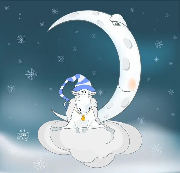 可爱的小羊和月亮. — 图库矢量图片