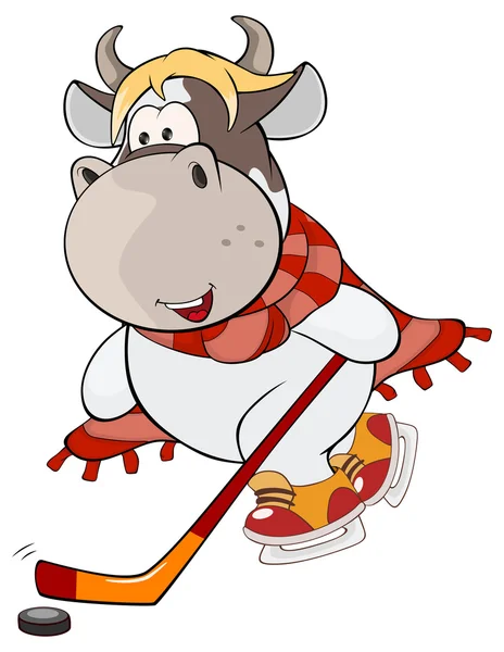 Cow- giocatore di hockey . — Vettoriale Stock