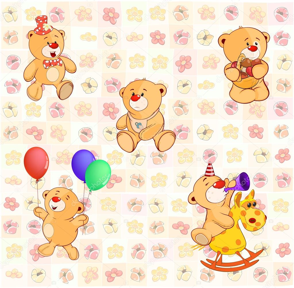 Wallpaper with stuffed bear cubs