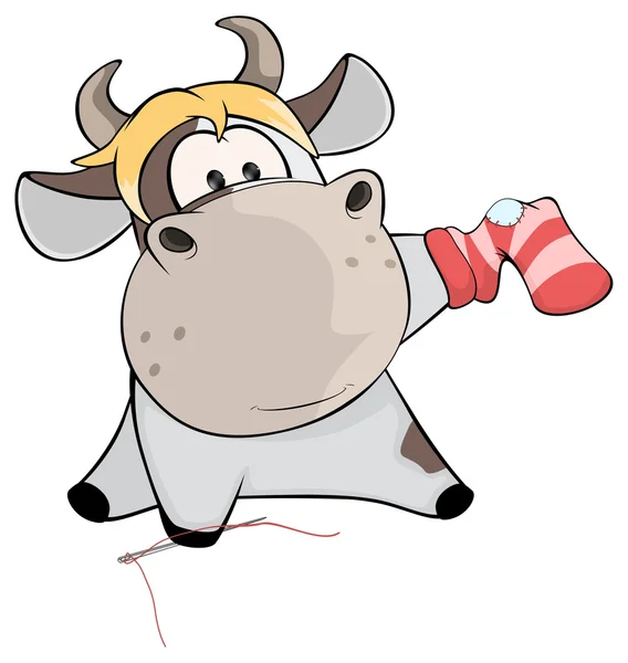 Uma vaca cose uma meia —  Vetores de Stock