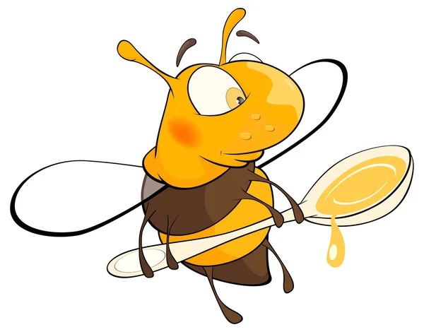 Una abeja con una cuchara de miel — Vector de stock