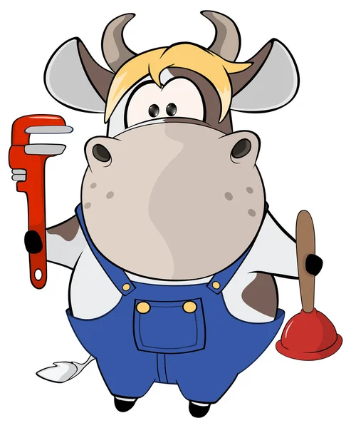 Little cow plumber — Stock Vector