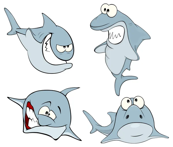 Set of cute sharks — Stock Vector