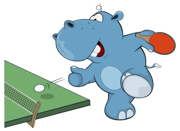 Hippo spelen tafeltennis — Stockvector