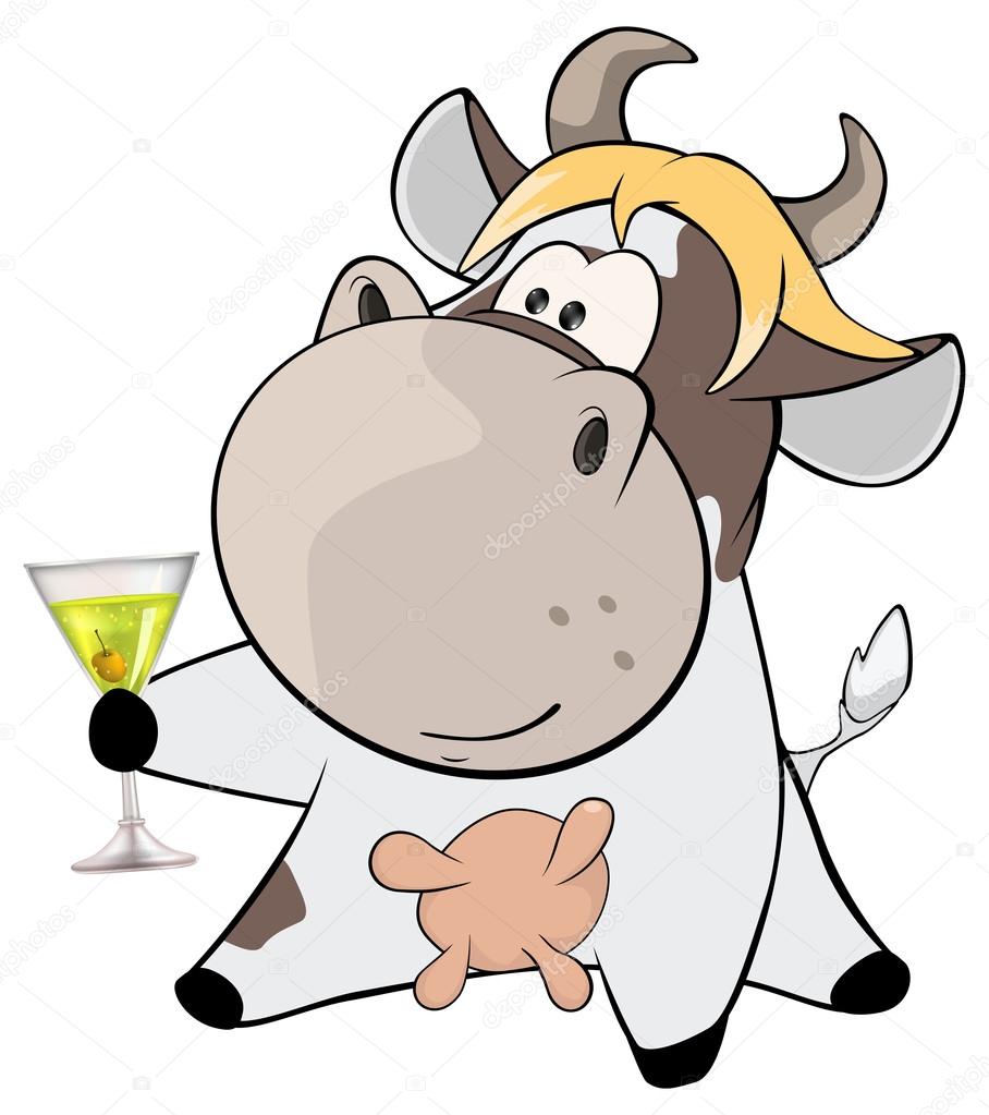 Small cow with champagne