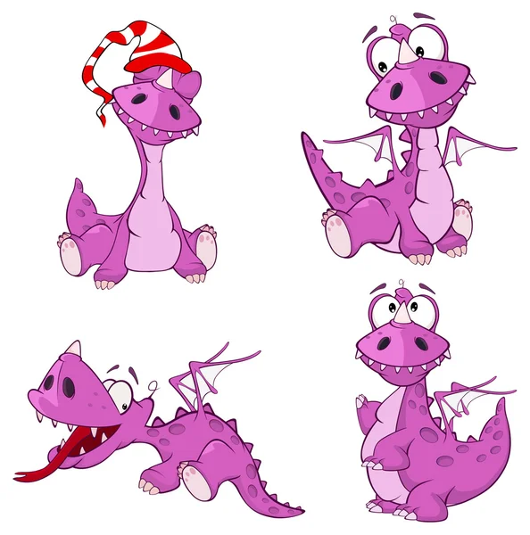 Set of cute violet dragons — Stock Vector