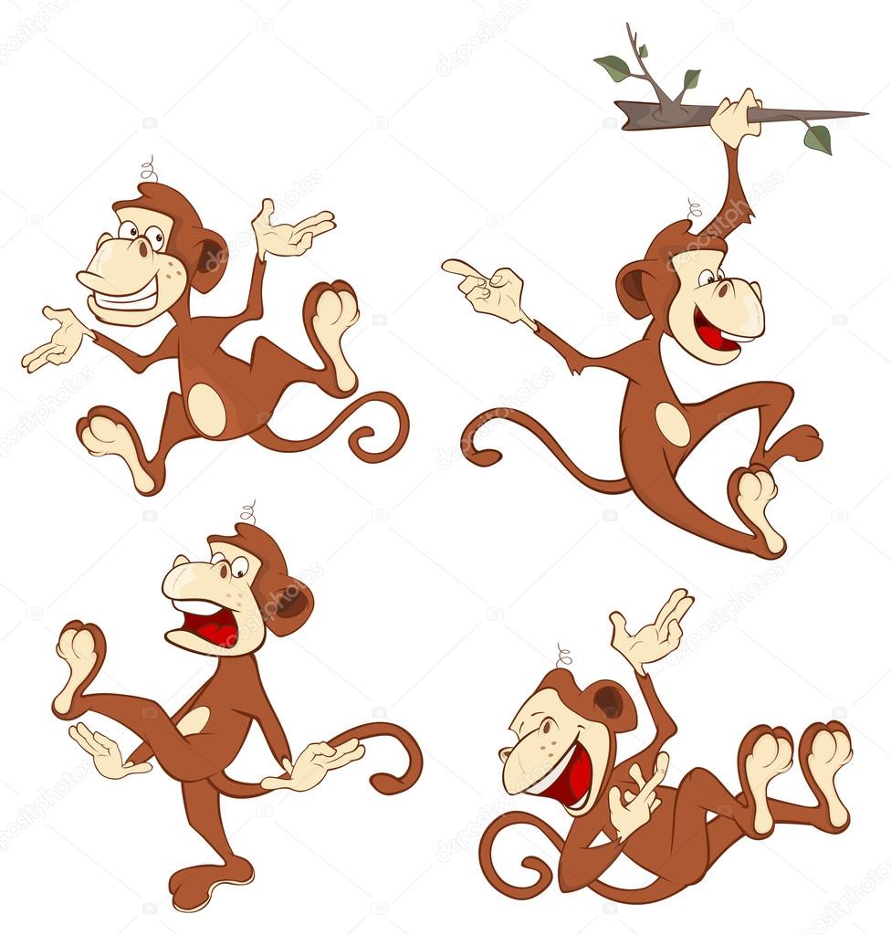 Set of cheerful monkeys