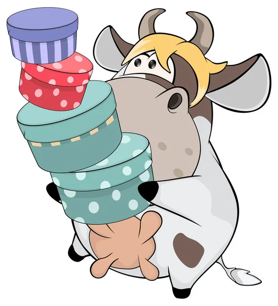 Petite vache avec cadeaux — Image vectorielle