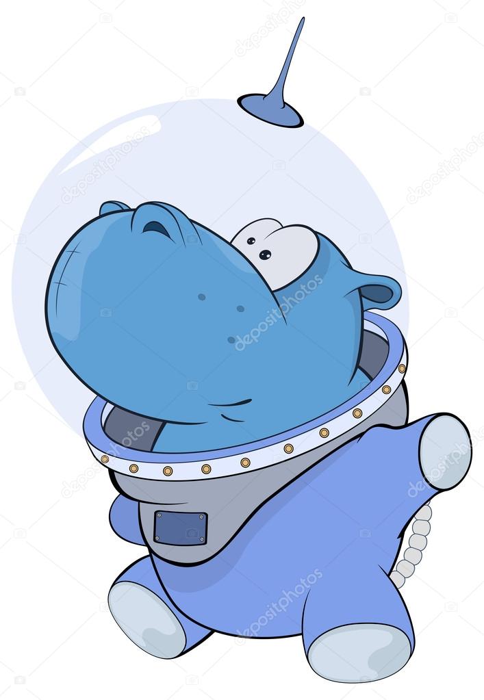 Cartoon little hippo-astronaut.