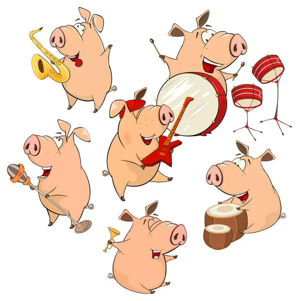 Drôle de cochons de dessin animé avec des instruments — Image vectorielle