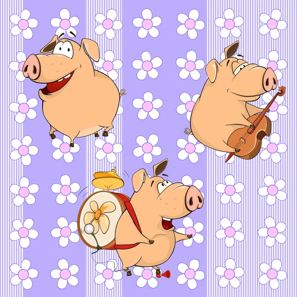 Komik karikatür domuz enstrümanlar ile — Stok Vektör