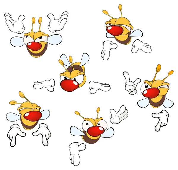 Lindas abejas amarillas de dibujos animados — Vector de stock