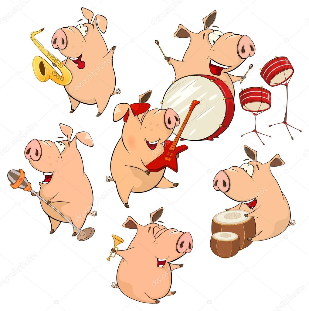 Funny cartoon pigs with instruments