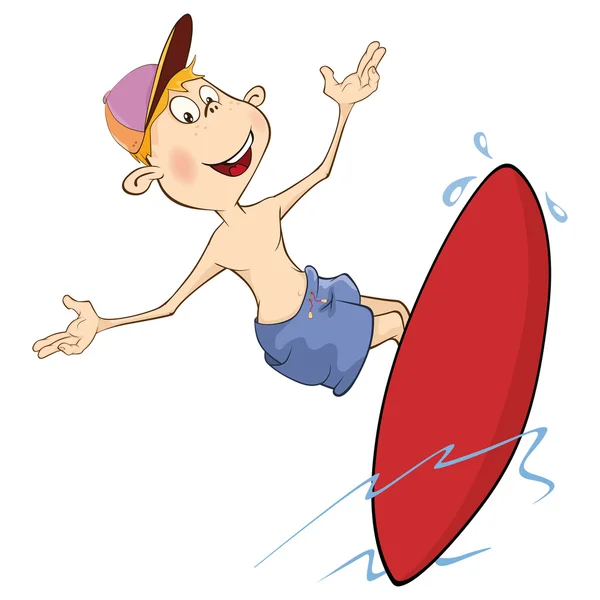 Niño de dibujos animados de surf — Vector de stock