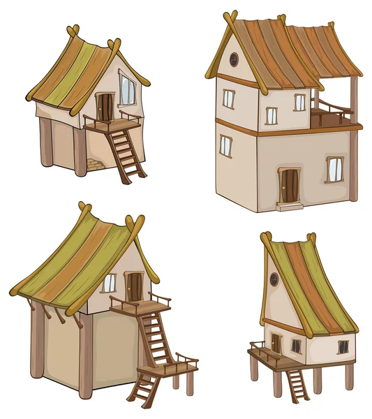 Ensemble de Funny cartoon Cottages — Image vectorielle