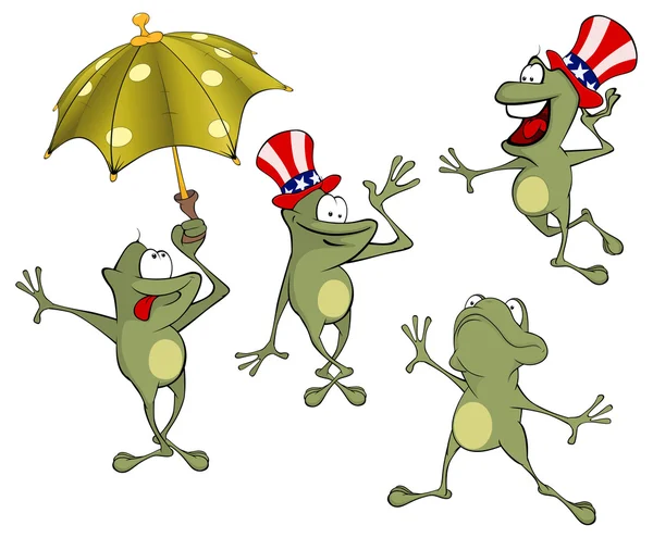 Set of cute cartoon green frogs — Stock Vector
