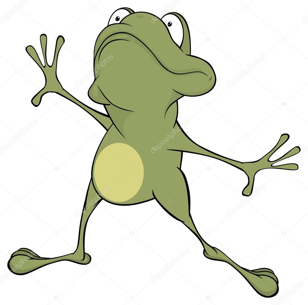 A green frog. Cartoon