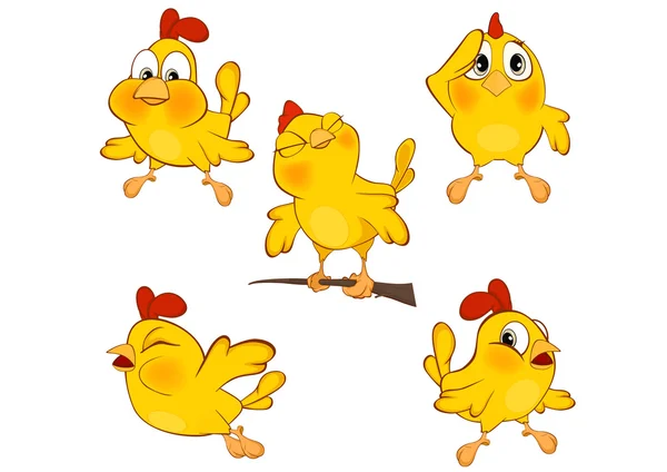 Set of cute cartoon yellow chickens — Stock Vector