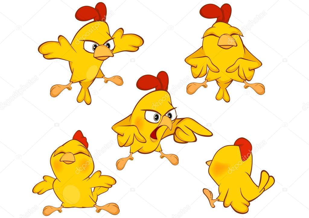 set of cute cartoon yellow chickens