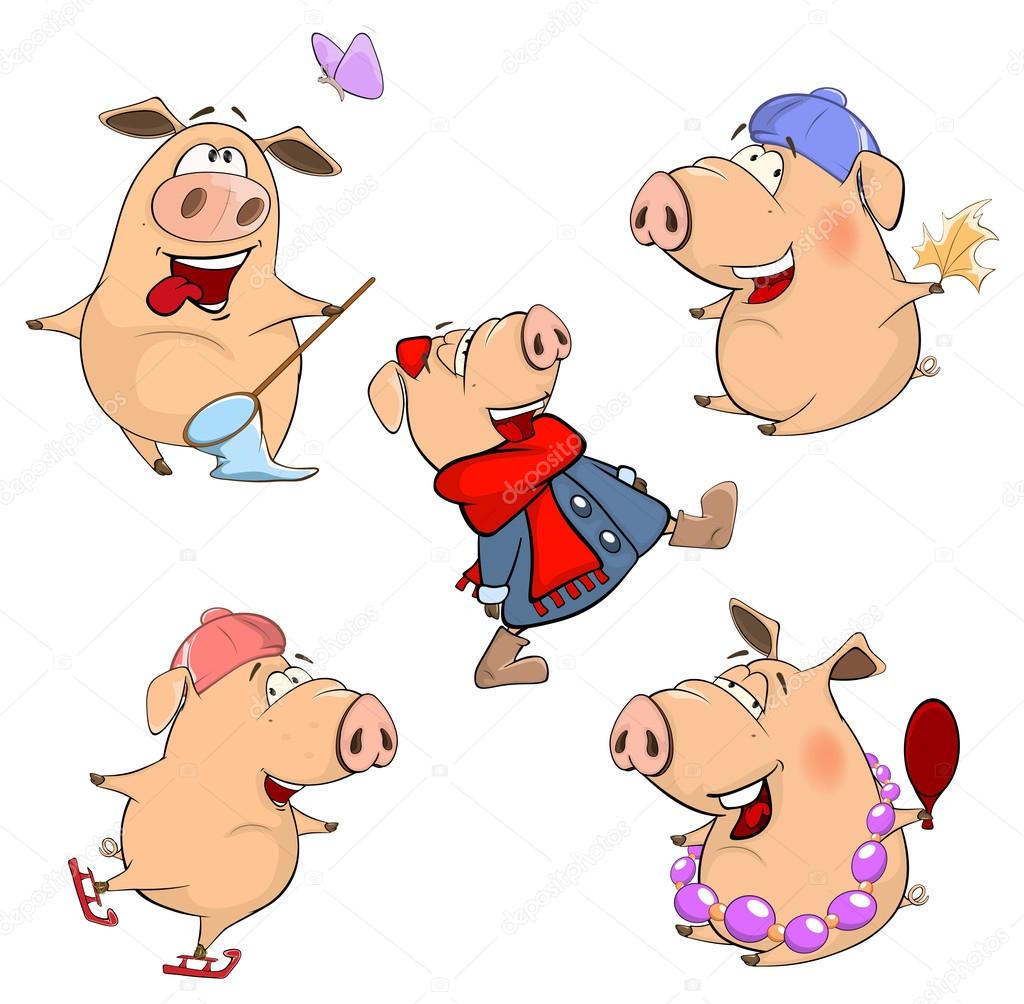 Cheerful pigs cartoon