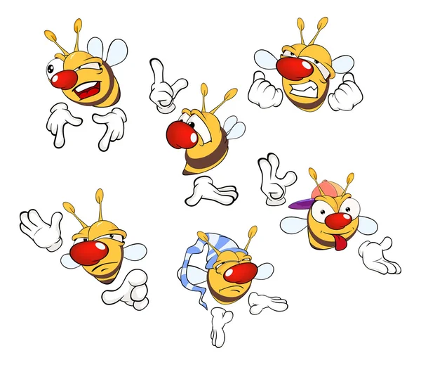 Lindas abejas amarillas de dibujos animados — Vector de stock