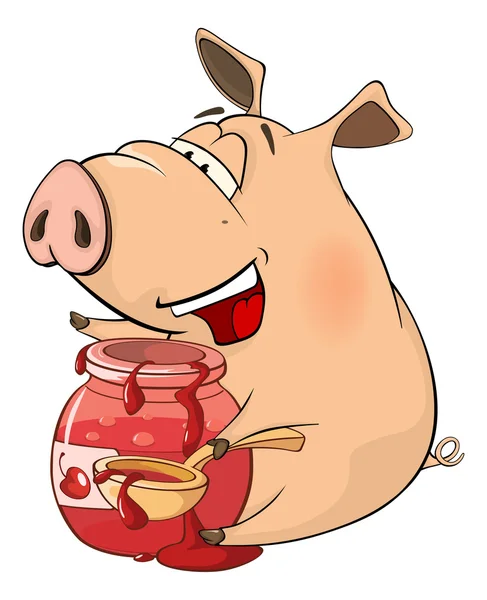 Dessin animé porc manger confiture de cerises — Image vectorielle