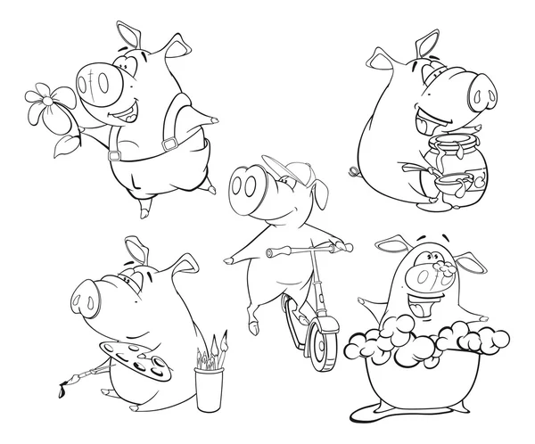 Set of pigs for coloring book — Διανυσματικό Αρχείο
