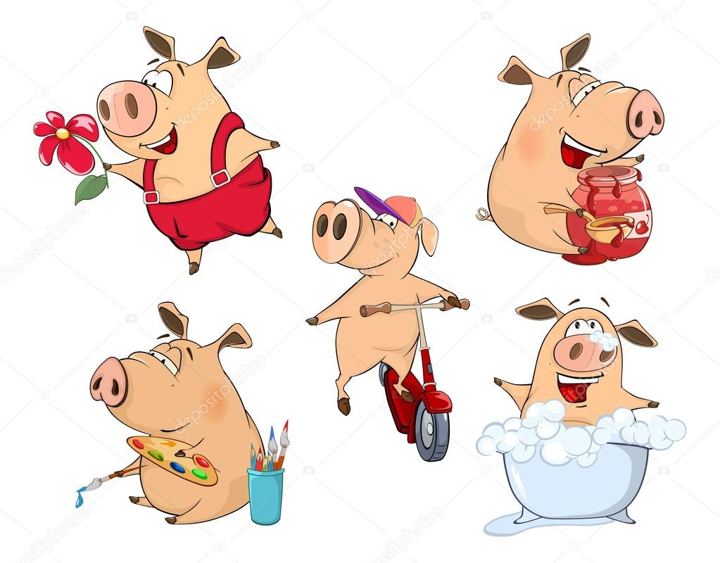 set of colorful cartoon pigs