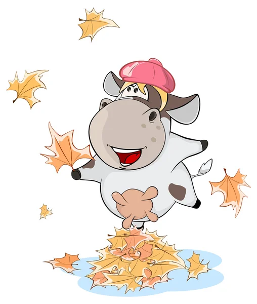 Petite vache aux feuilles — Image vectorielle