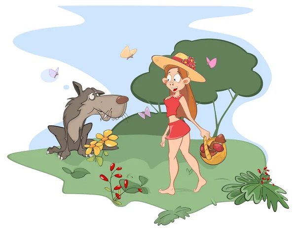 Petite fille et loup — Image vectorielle