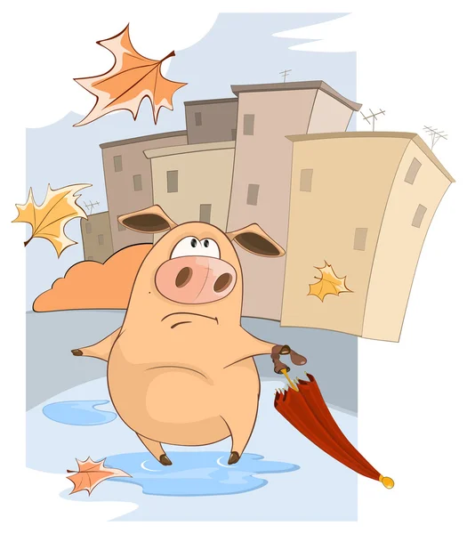 豚と秋の日漫画 — ストックベクタ