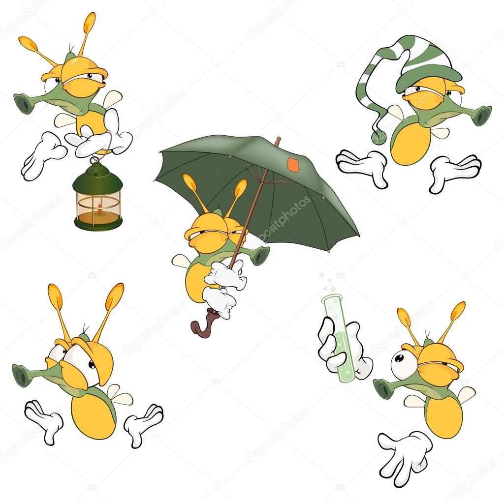 set of cute cartoon fireflies