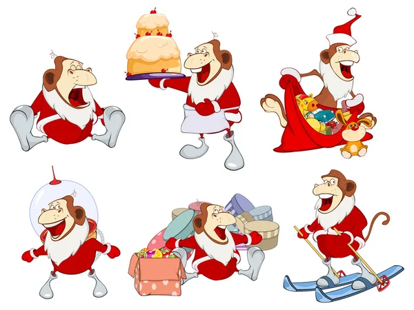 Mono Santa Claus Juego de dibujos animados — Archivo Imágenes Vectoriales