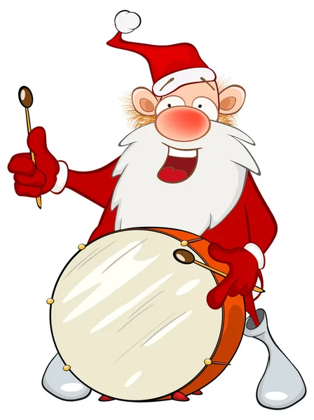 Cartoon Santa Claus and a Drum — Stock Vector