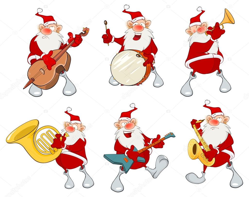 Cartoon Santa Claus musician set