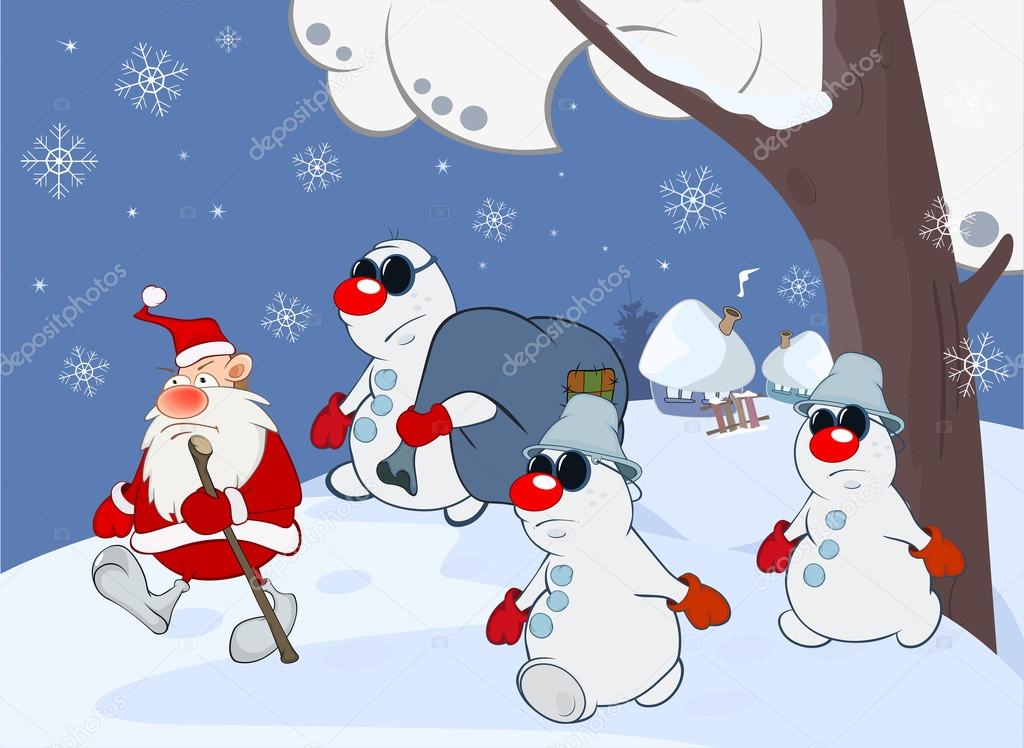 Santa Claus and  snowmen