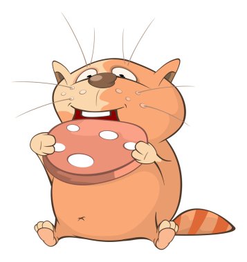 Bir parça sosis ile şirin kedi